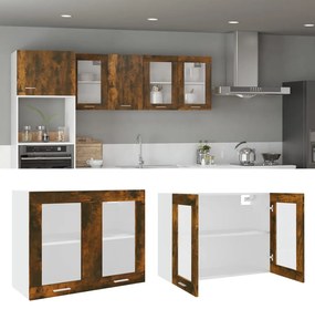 vidaXL Armário vidro suspenso “Lyon” 80x31x60cm carvalho fumado