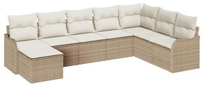 Conjunto de Sofá de Jardim de 8 Peças com Almofadas Bege Vime Poly