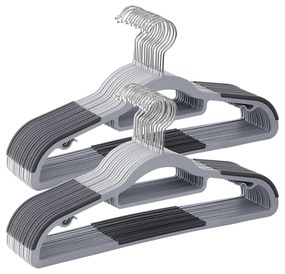 Conjunto de 30 cabides SONGMICS, cabides de plástico antiderrapantes, cabides compactos, 0,5 cm de espessura, 42 cm de comprimento, gancho giratório 360° prateado, cinza claro e cinza escuro CRP20G30