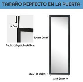 Espelho de corpo inteiro de parede com ganchos para porta Quarto Quarto Sala Vestiário 120 x 37 cm Preto