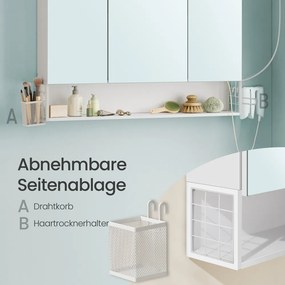 Armário parede de casa de banho com iluminação LED, 16,6 x 90,1 x 75,1 cm branco