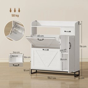 Sapateira Estreito com 2 Compartimentos Rebatíveis Prateleiras Ajustáveis para 12 Pares para Espaços Pequenos 106,7x26x116cm Branco