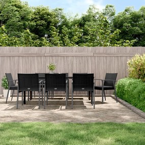vidaXL 9 pcs conjunto de jantar p/ jardim com almofadões vime PE e aço