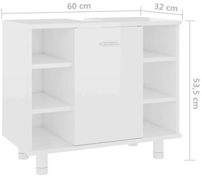 Armário casa de banho 60x32x53,5 cm contrapl. branco brilhante