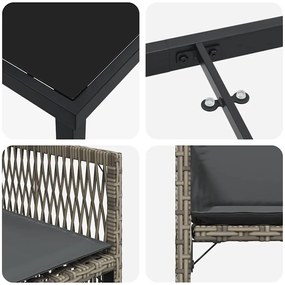 Conjunto de Jantar de Jardim de 5 Peças com Almofadas Cinza em Rattan