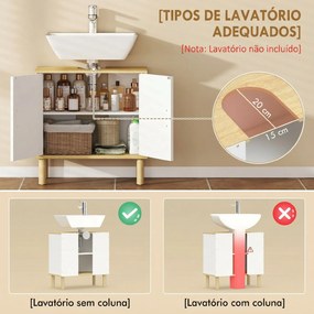 Móvel para Baixo do Lavatório (NÃO INCLUIDO) com Prateleira Ajustável Armário para Lavatório sem Pedestal com Portas Caneladas 60x30x61 cm Branco