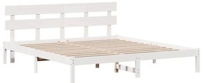 Estrado de Cama com Cabeceira Branco 180x200 cm Madeira Sólida de Pinh