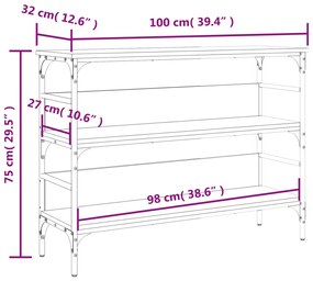 Mesa consola 100x32x75 cm derivados de madeira carvalho fumado