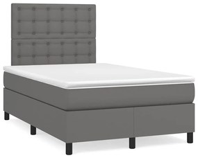 Cama box spring c/ colchão/LED 120x190cm couro artificial cinza