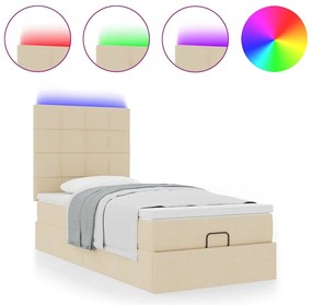 Cama Otomana com colchão &amp; LEDs 90x200 cm tecido creme