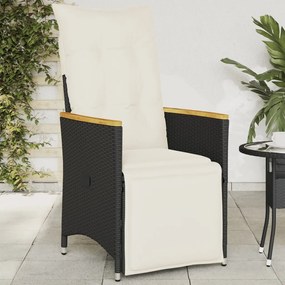 vidaXL Cadeira de jardim reclinável c/ almofadões vime PE preto