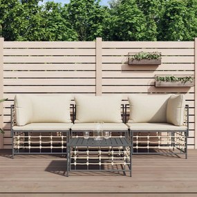 vidaXL 4 pcs conjunto lounge de jardim c/ almofadões vime PE antracite