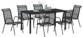 Conjunto de Jantar de 7 Peças Preto Textilene e Aço