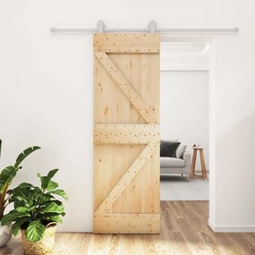 Porta de correr com ferragens 70x210 cm madeira de pinho maciça
