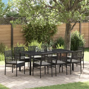 vidaXL Conjunto de Jantar para Jardim de 9 Peças em Rattan Sintético Preto