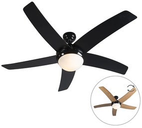 Ventilador de teto preto com impressão de madeira 132cm com controle remoto - Cool Moderno