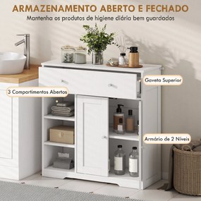 Armário de Casa de Banho Estreito com Gaveta 2 Portas e 3 Prateleiras Abertas 80x30x80,2 cm Branco Texturado