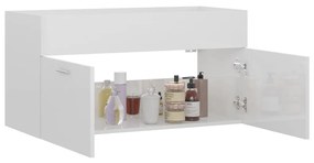 Armário lavatório 90x38,5x46 cm contraplacado branco brilhante