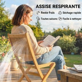 Conjunto de 2 cadeiras de jardim dobráveis para varanda em madeira de acácia com certificação FSC, com assento em corda trançada em tons naturais e be