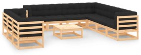 vidaXL 11 pcs conj. lounge jardim c/ almofadões antracite pinho maciço