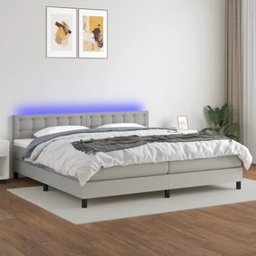vidaXL Cama box spring c/ colchão e LED 200x200 cm tecido cinza-claro