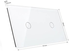 Frente interruptor tátil 3 módulos 2 botões, Painel branco vidro temperado