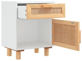 Mesa de cabeceira pinho maciço e vime natural branco