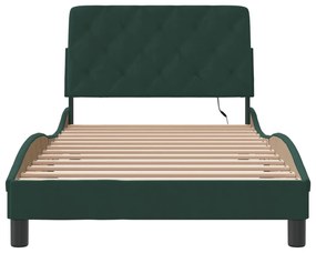 Estrutura de cama c/ luzes LED 100x200 cm veludo verde-escuro