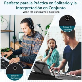 Teclado eletrónico portátil de 61 teclas com suporte e banco Conjunto completo de piano digital Branco + Preto