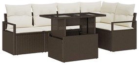 Conjunto de Sofá de Jardim vidaXL de 6 Peças com Cushions Castanho em