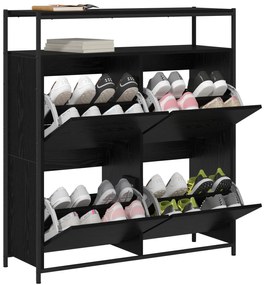 Gabinete de Sapatos com 4 Gavetas Basculantes Carvalho Preto 100x34x11