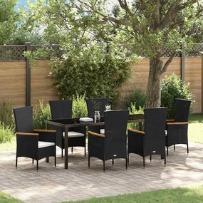 vidaXL Conjunto de Jantar com Almofadas 7 pcs Preto 200 x 80 x 73 cm