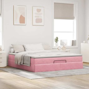 Estrutura de cama otomana com colchão 160x200 cm veludo rosa