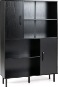 Armário, estante de arrumação 80 x 24 x 119,5 cm, compartimentos abertos, portas e pés em metal para casa, escritório e sala de estar - Preto