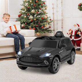 Carro elétrico infantil de 12 V Aston Martin DBX com portas duplas com fecho, controlo remoto, arranque gradual, luzes LED, porta USB e buzina – Preto