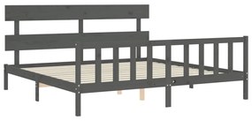 Estrutura de cama com cabeceira 200x200 cm madeira maciça cinza