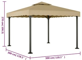 Gazebo 3x3 m alumínio e aço cinzento-acastanhado