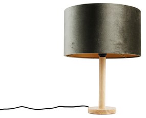 Tafellamp hout met velours kap groen 35cm - Mels Clássico / Antigo,Rústico
