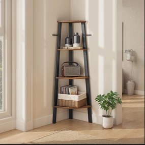 Estante de canto de design industrial 4 prateleiras 33,4 x 33,4 x 125 cm Castanho Vintage-preto
