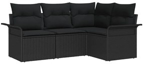 Conjunto de Sofá de Jardim com 4 Peças e Almofadas Pretas em Rattan Po