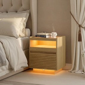Mesa de cabeceira com iluminação LED 40 x 45 x 55 cm cor de carvalho natural
