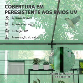 Estufa Tipo Túnel 6x3x2,8 m Estufa de Exterior com 6 Janelas Cobertura de PE Anti UV e 2 Portas Enroláveis Verde