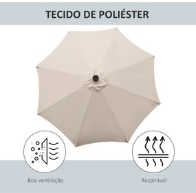 Outsunny Chapéu de Sol de Jardim Ø270x240cm com 24 Luzes LED Solar Mecanismo de Inclinação Manivela e Mastro Desmontável de Metal para Terraço Piscina Pátio Creme