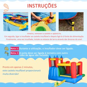 Outsunny Castelo Insuflável com Escorrega Trampolim Piscina e Pistola de Água para Crianças acima de 3 Anos com Inflador e Bolsa de Transporte para Interior Exterior 330x245x215cm Multicor