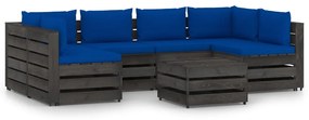 7 pcs conj. lounge jardim + almofadões madeira impreg. cinzento