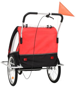 Atrelado bicicleta/carrinho infantil 2-em-1 preto e vermelho