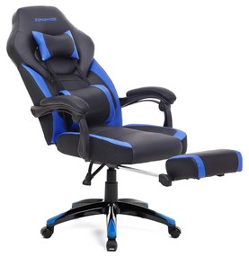 Cadeira gaming com apoio para os pés e apoio para a cabeça preto e Azul