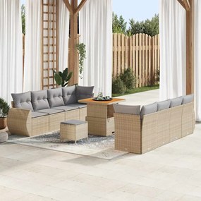 vidaXL Conjunto de Sofá de Jardim de 11 Peças com Almofadas Bege Poli Rattan Acácia