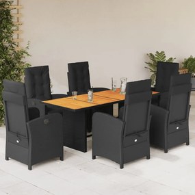 vidaXL 7 pcs conjunto de jantar p/ jardim c/ almofadões vime PE preto