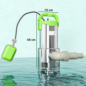 Bomba Submersível de Águas Residuais 1100W com Capacidade de 18000 l/h e Interruptor de Flutuador 16x15x40 cm Prata